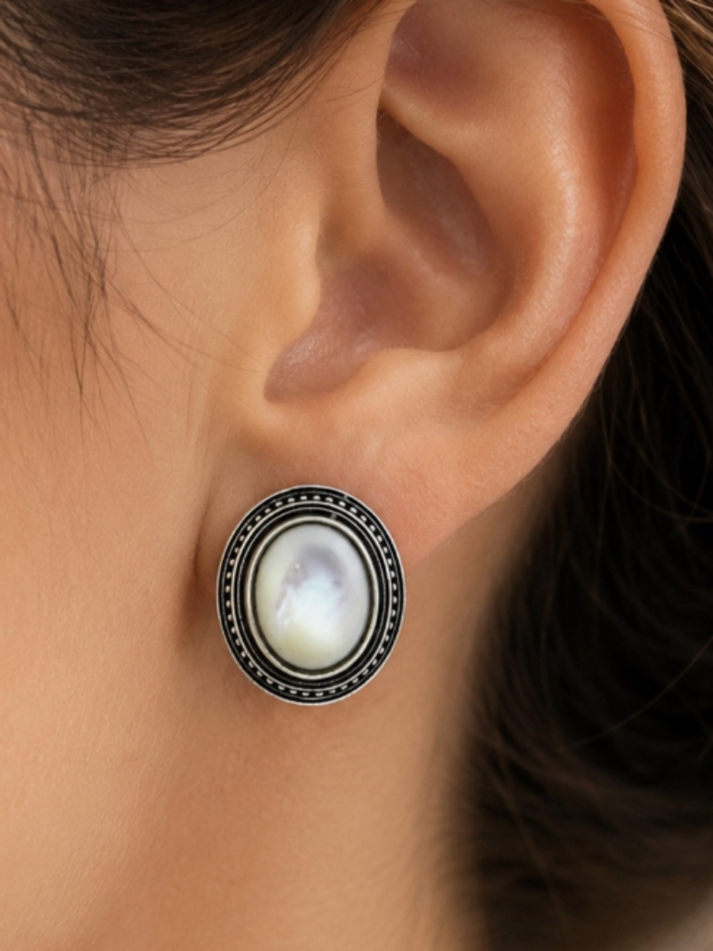 Konstantino Sterling Silver Mother of Pearl Clip Earrings .925 Greek Vintage